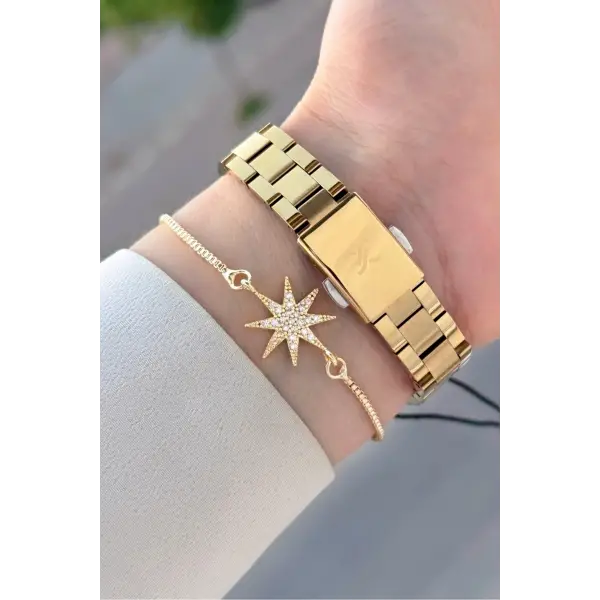 Kadranı Sarı Kordonu Gold Renk Hediye Paketli 22,5 Mm Kadın Kol Saati