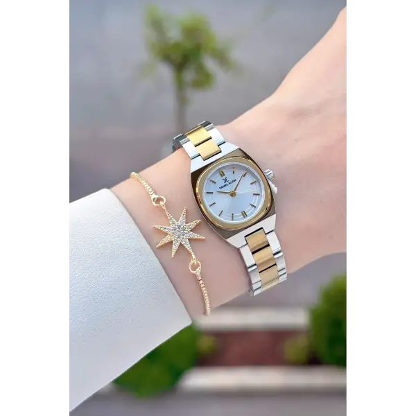 Gold Gümüş Renk Hediye Paketli 22,5 Mm Kadın Kol Saati