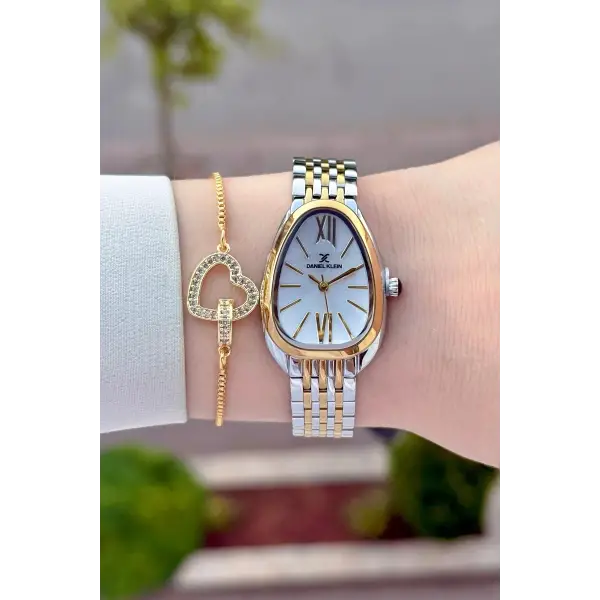 Gold Gümüş Renk 25 Mm Kadın Kol Saati ve Bileklik