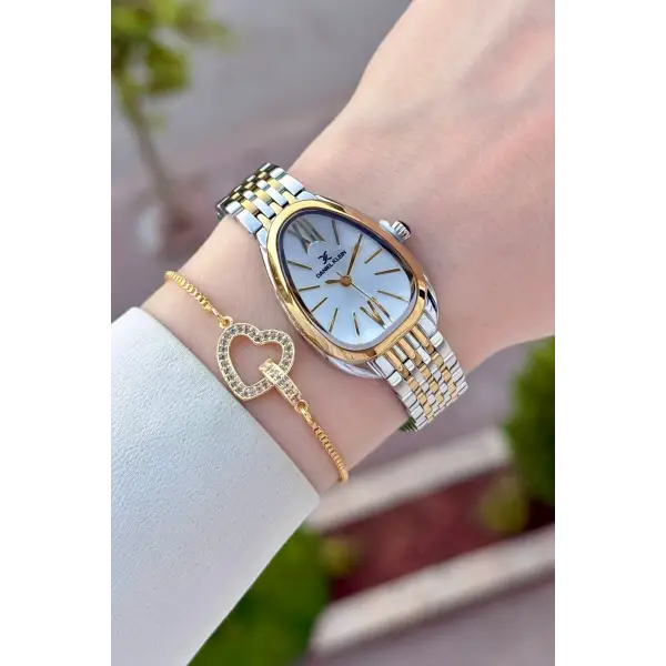 Gold Gümüş Renk 25 Mm Kadın Kol Saati ve Bileklik