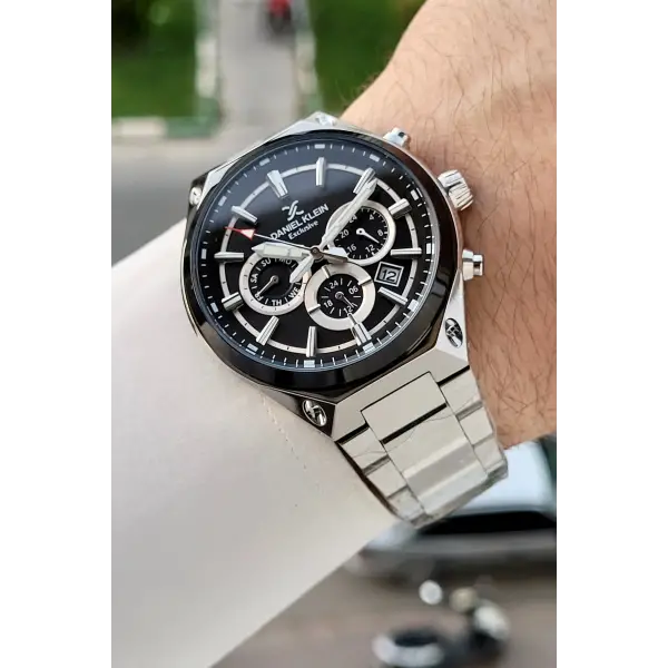 Kadranı Siyah Kordonu Gümüş Renk 43 Mm Hediye Paketli Erkek Kol Saati