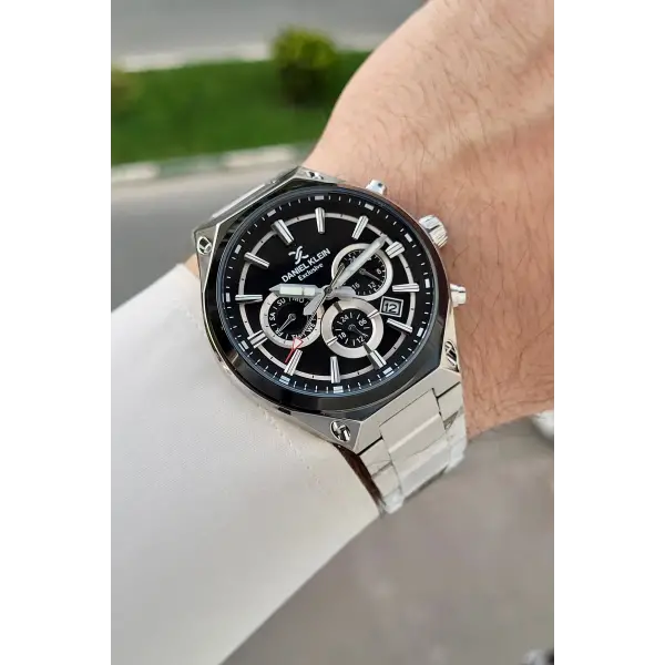 Kadranı Siyah Kordonu Gümüş Renk 43 Mm Hediye Paketli Erkek Kol Saati