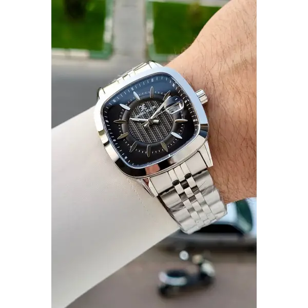 Kadranı Siyah Kordonu Gümüş Renk 39 Mm Hediye Paketli Erkek Kol Saati
