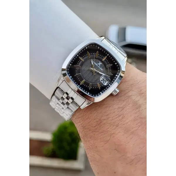 Kadranı Siyah Kordonu Gümüş Renk 39 Mm Hediye Paketli Erkek Kol Saati