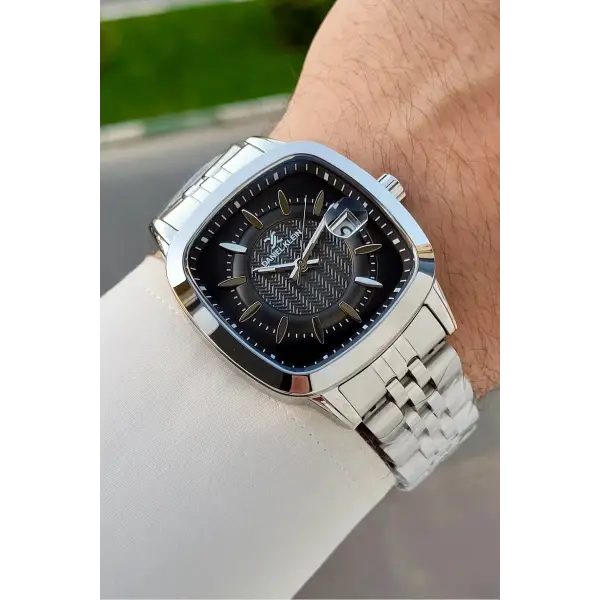 Kadranı Siyah Kordonu Gümüş Renk 39 Mm Hediye Paketli Erkek Kol Saati