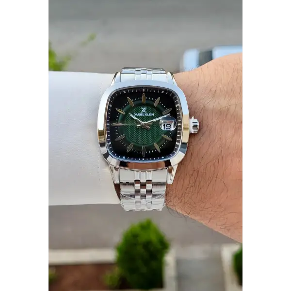 Kadranı Yeşil Kordonu Gümüş Renk 39 Mm Hediye Paketli Erkek Kol Saati