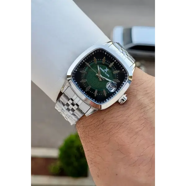 Kadranı Yeşil Kordonu Gümüş Renk 39 Mm Hediye Paketli Erkek Kol Saati