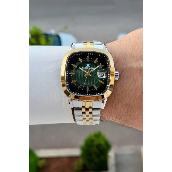 Kadranı Yeşil Kordonu Gold Gümüş Renk 39 Mm Hediye Paketli Erkek Kol Saati