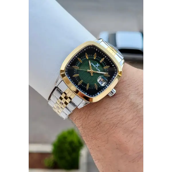 Kadranı Yeşil Kordonu Gold Gümüş Renk 39 Mm Hediye Paketli Erkek Kol Saati