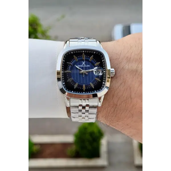 Kadranı Lacivert Kordonu Gümüş Renk 39 Mm Hediye Paketli Erkek Kol Saati