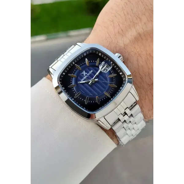 Kadranı Lacivert Kordonu Gümüş Renk 39 Mm Hediye Paketli Erkek Kol Saati