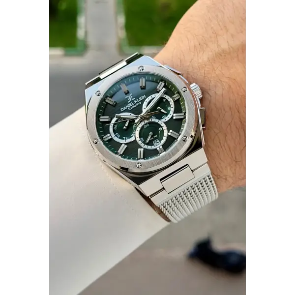 Kadranı Yeşil Kordonu Gümüş Renk 42 Mm Hediye Paketli Erkek Kol Saati