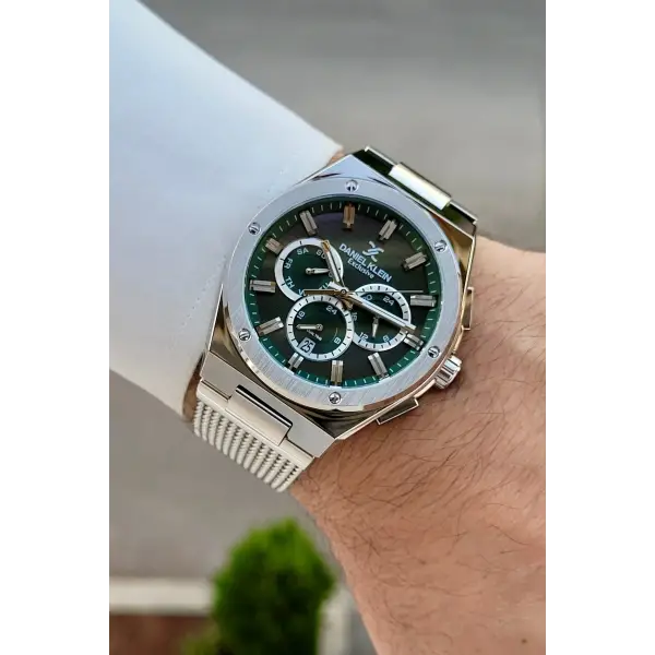Kadranı Yeşil Kordonu Gümüş Renk 42 Mm Hediye Paketli Erkek Kol Saati