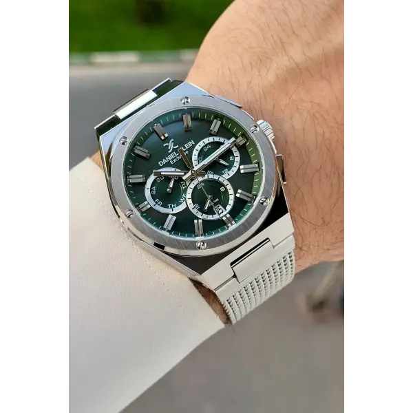 Kadranı Yeşil Kordonu Gümüş Renk 42 Mm Hediye Paketli Erkek Kol Saati