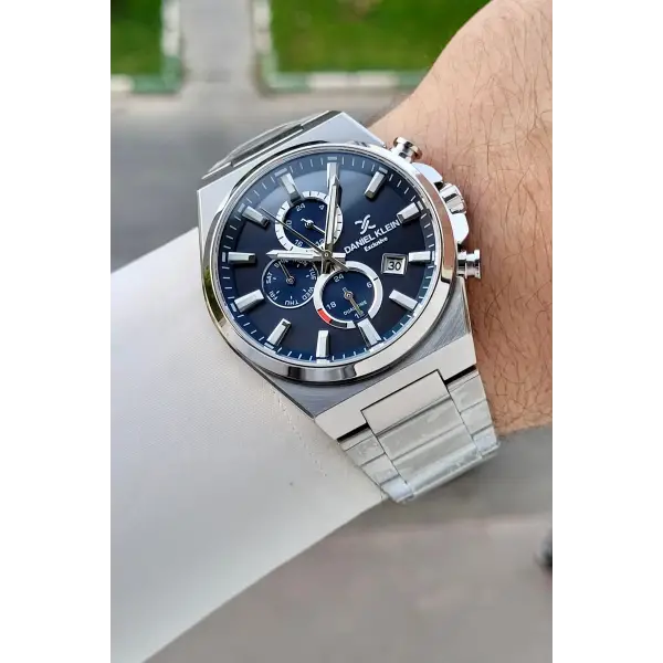 Kadranı Lacivert Kordonu Gümüş Renk Hediye Paketli 44 Mm Erkek Kol Saati