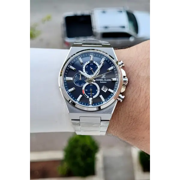 Kadranı Lacivert Kordonu Gümüş Renk Hediye Paketli 44 Mm Erkek Kol Saati