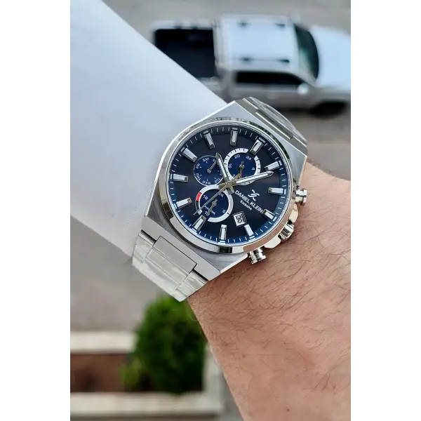 Kadranı Lacivert Kordonu Gümüş Renk Hediye Paketli 44 Mm Erkek Kol Saati