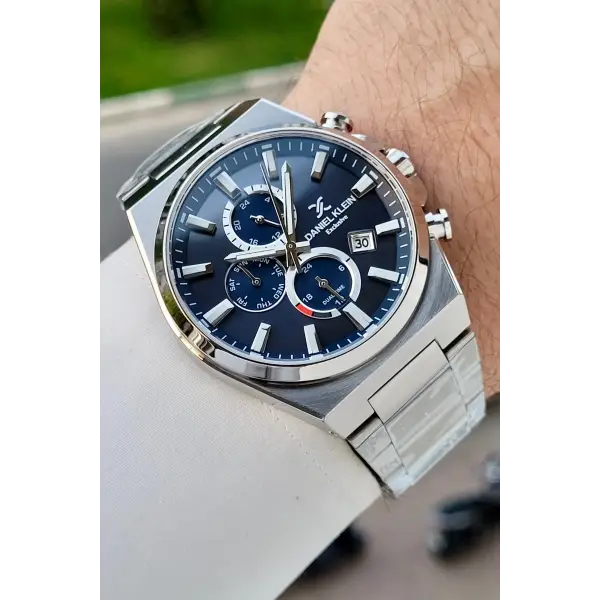 Kadranı Lacivert Kordonu Gümüş Renk Hediye Paketli 44 Mm Erkek Kol Saati