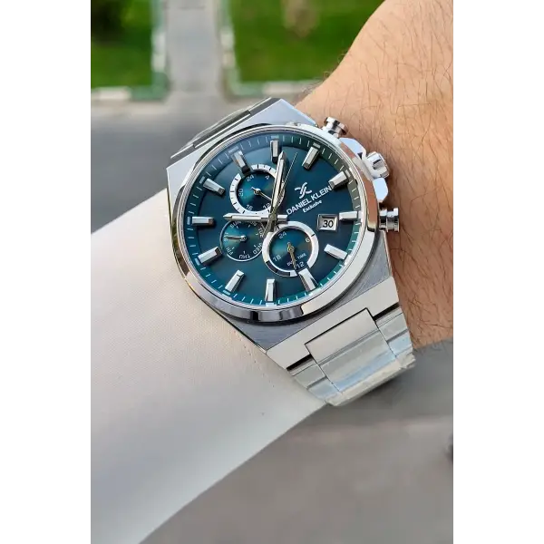 Kadranı Mavi Kordonu Gümüş Renk Hediye Paketli 44 Mm Erkek Kol Saati
