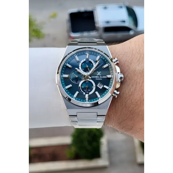 Kadranı Mavi Kordonu Gümüş Renk Hediye Paketli 44 Mm Erkek Kol Saati
