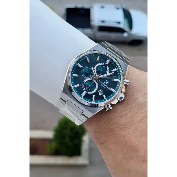 Kadranı Mavi Kordonu Gümüş Renk Hediye Paketli 44 Mm Erkek Kol Saati