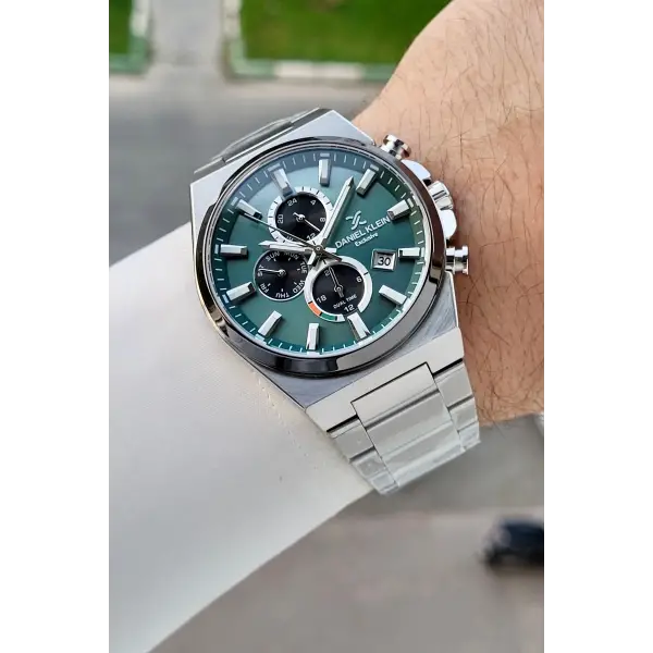 Kadranı Yeşil Kordonu Gümüş Renk Hediye Paketli 44 Mm Erkek Kol Saati