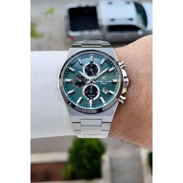 Kadranı Yeşil Kordonu Gümüş Renk Hediye Paketli 44 Mm Erkek Kol Saati