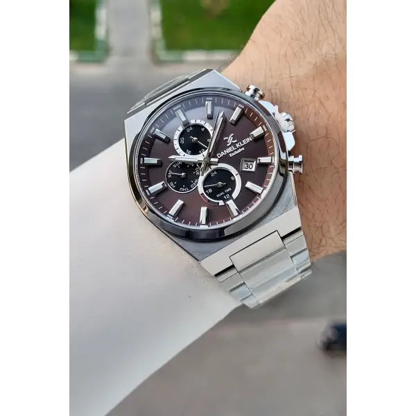Kadranı Kahverengi Kordonu Gümüş Renk Hediye Paketli 44 Mm Erkek Kol Saati