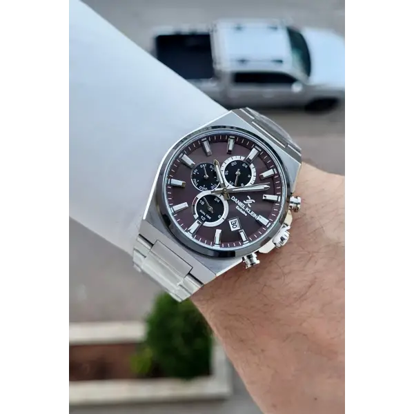 Kadranı Kahverengi Kordonu Gümüş Renk Hediye Paketli 44 Mm Erkek Kol Saati