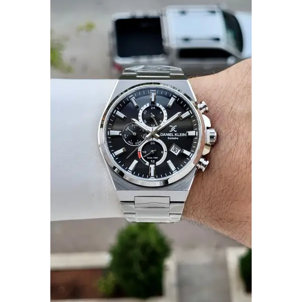 Kadranı Siyah Kordonu Gümüş Renk Hediye Paketli 44 Mm Erkek Kol Saati