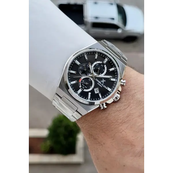 Kadranı Siyah Kordonu Gümüş Renk Hediye Paketli 44 Mm Erkek Kol Saati