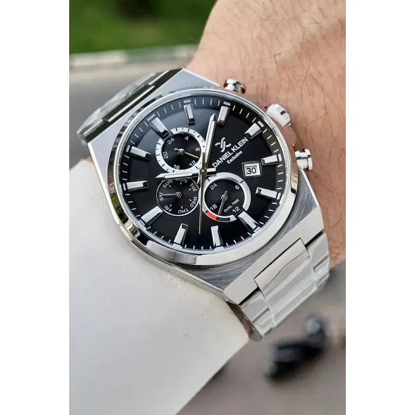 Kadranı Siyah Kordonu Gümüş Renk Hediye Paketli 44 Mm Erkek Kol Saati