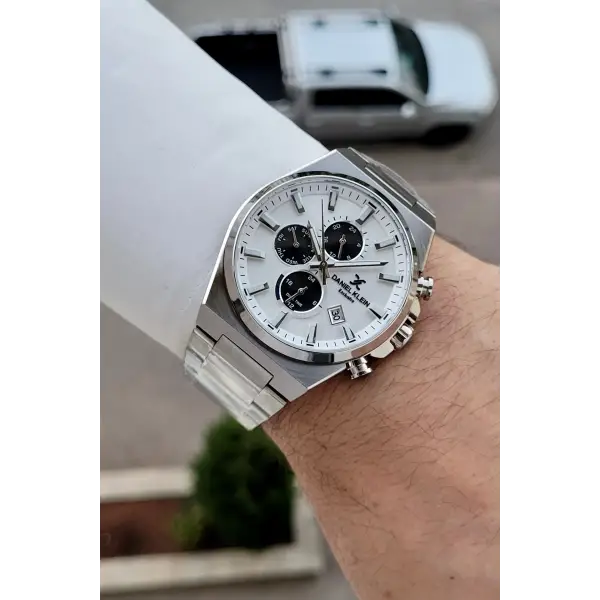 Gümüş Renk Hediye Paketli 44 Mm Erkek Kol Saati