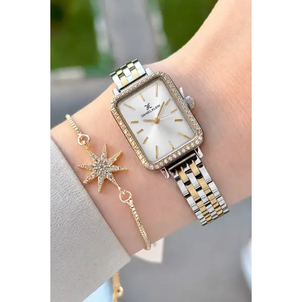 Gold Gümüş Renk Hediye Paketli 21 Mm Kadın Kol Saati ve Bileklik