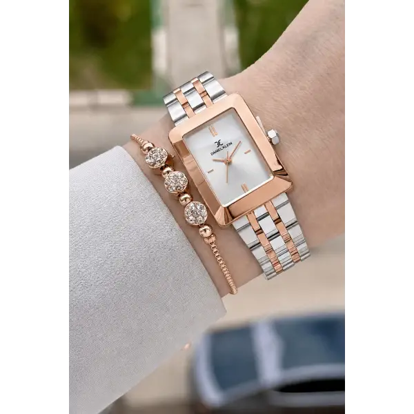 Rose Gümüş Renk Hediye Paketli 22 Mm Kadın Kol Saati ve Bileklik ve Bileklik