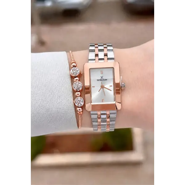Rose Gümüş Renk Hediye Paketli 22 Mm Kadın Kol Saati ve Bileklik ve Bileklik