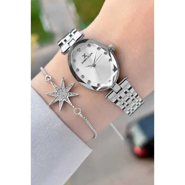 Gümüş Renk Hediye Paketli 24 Mm Kadın Kol Saati ve Bileklik