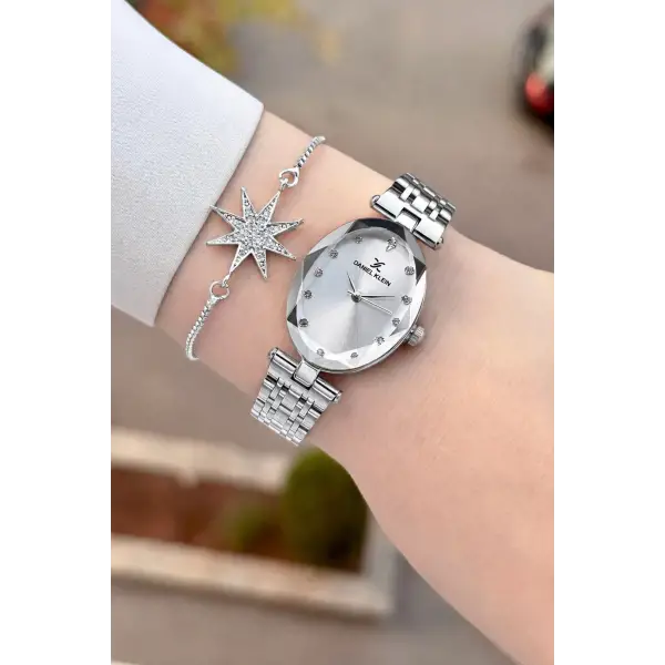 Gümüş Renk Hediye Paketli 24 Mm Kadın Kol Saati ve Bileklik