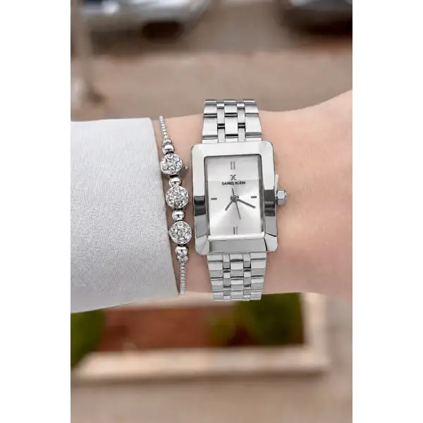 Gümüş Renk Hediye Paketli 22 Mm Kadın Kol Saati ve Bileklik ve Bileklik