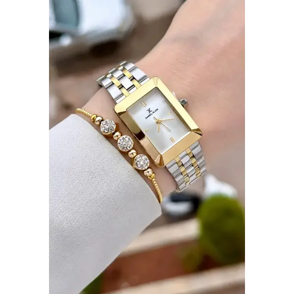 Gold Gümüş Renk Hediye Paketli 22 Mm Kadın Kol Saati ve Bileklik ve Bileklik
