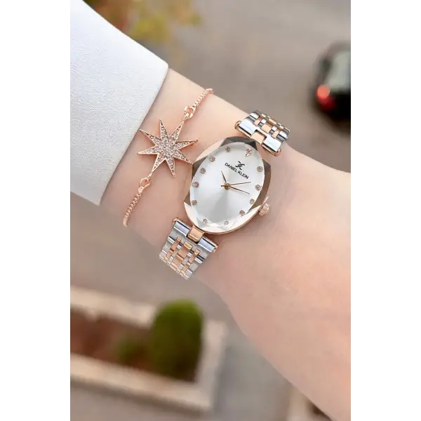 Rose Gümüş Renk Hediye Paketli 24 Mm Kadın Kol Saati ve Bileklik