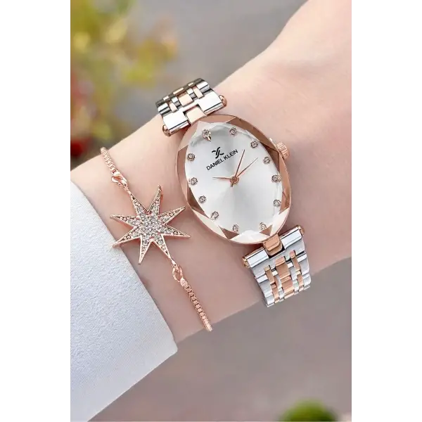 Rose Gümüş Renk Hediye Paketli 24 Mm Kadın Kol Saati ve Bileklik