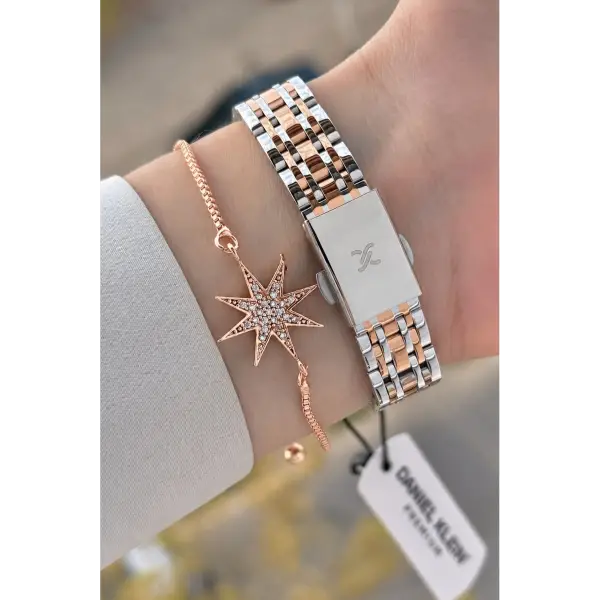 Rose Gümüş Renk Hediye Paketli 24 Mm Kadın Kol Saati ve Bileklik