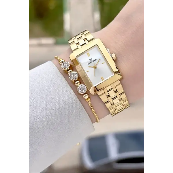 Gold Renk Hediye Paketli 22 Mm Kadın Kol Saati ve Bileklik ve Bileklik