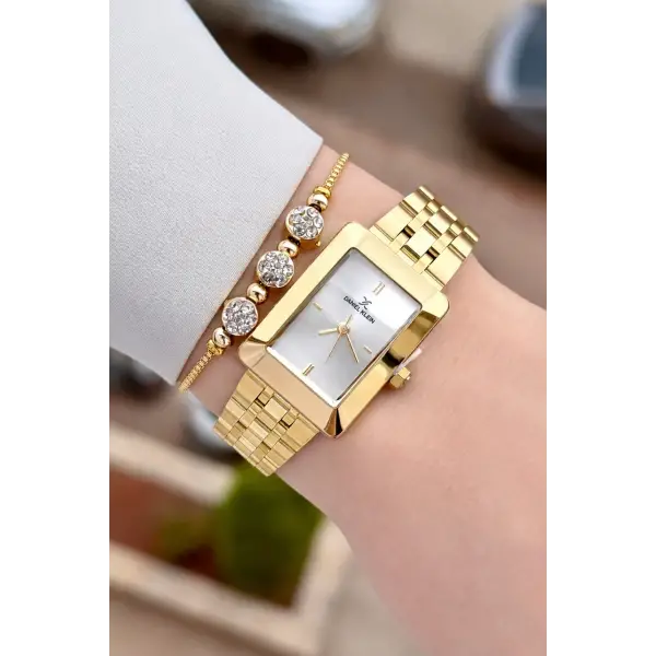 Gold Renk Hediye Paketli 22 Mm Kadın Kol Saati ve Bileklik ve Bileklik