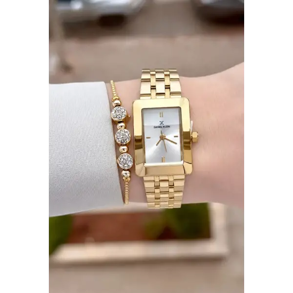 Gold Renk Hediye Paketli 22 Mm Kadın Kol Saati ve Bileklik ve Bileklik