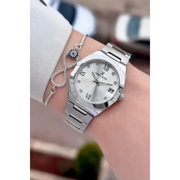 Gümüş Renk 30 Mm Kadın Kol Saati ve Bileklik