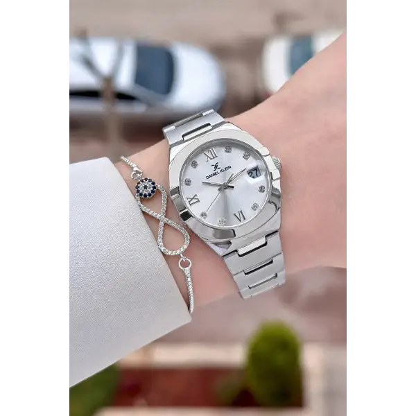 Gümüş Renk 30 Mm Kadın Kol Saati ve Bileklik