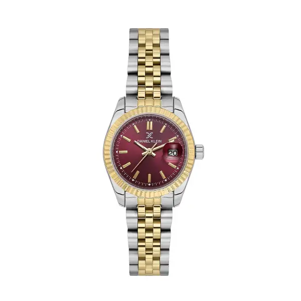 Kadranı Bordo Kordonu Gold Gümüş Renk 28 Mm Hediye Paketli Kadın Kol Saati ve Bileklik