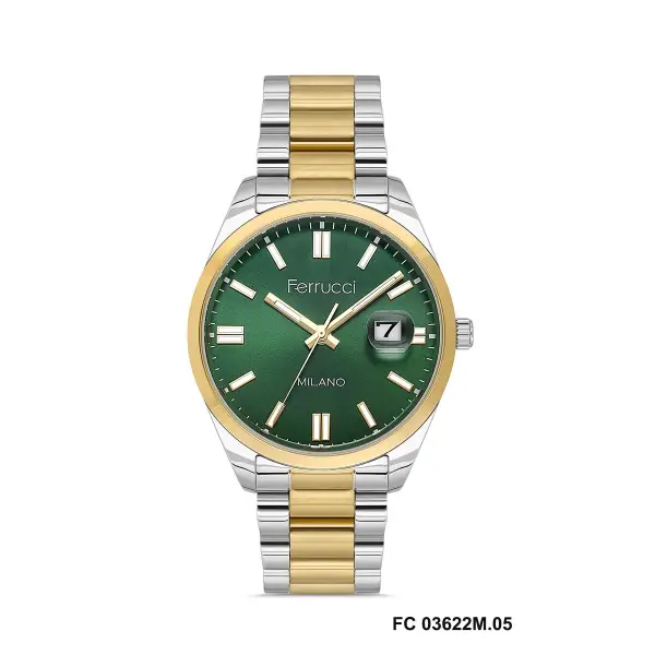 Kadranı Yeşil Kordonu Gold Gümüş Renk Hediye Paketli 40 Mm Takvimli Erkek Kol Saati